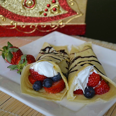 Make these delicious crepes for breakfast. Fill with fruit, some whipped topping and a drizzle of chocolate.