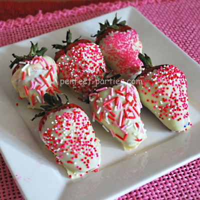 White Chocolate Dipped Strawberries with sprinkles.