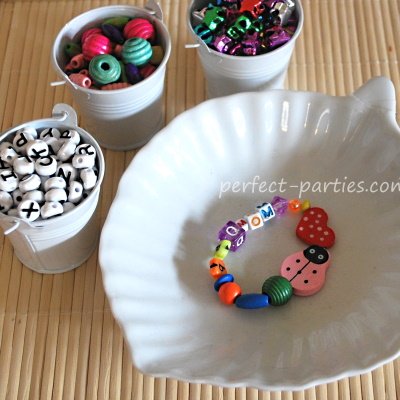 Make bead bracelets as a make and take for kids birthday parties.