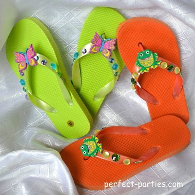 Decorate colored flip flop for kids party make and takes. Customize each with the theme of the party.